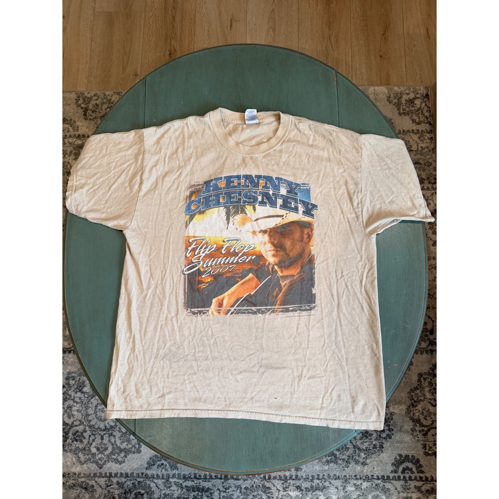 Kenny Chesney Flip Flop Summer Tour 2007 T-Shirt Men XL Tan Vintage Country